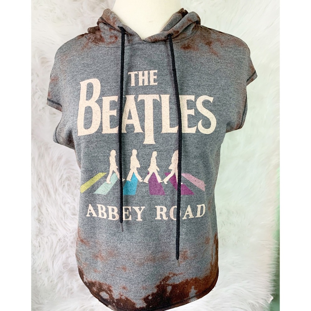 Custom bleached Beatles band short sleeve hoodie